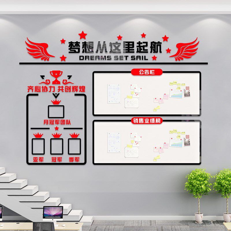 办公室公司文化墙布置公告栏销售业绩展示荣誉榜团队励志墙贴立体