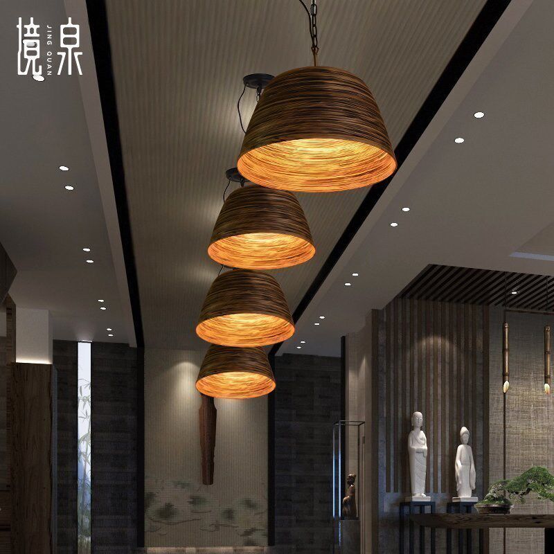 东南亚泰式民宿竹编吊灯室内软装茶室火锅店灯饰餐厅玄关过道灯具