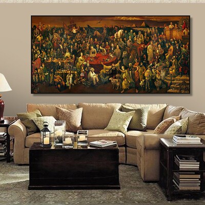 世界103位名人画与但丁讨论神曲油画沙发背景墙装饰画客厅挂画墙