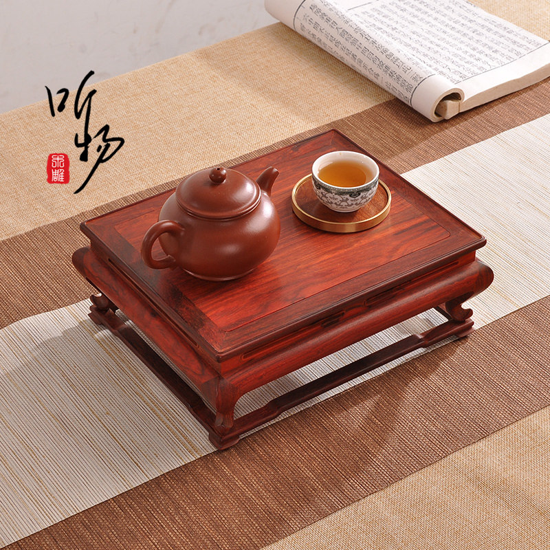 红木紫光檀长方盆景花瓶茶壶明式底座茶空间装饰木质高端摆件托架