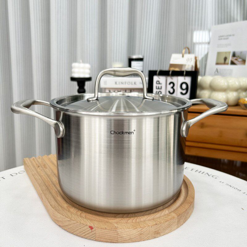 18/10不锈钢双耳汤锅家用加厚深炖锅蒸锅燃气电磁炉通用20cm