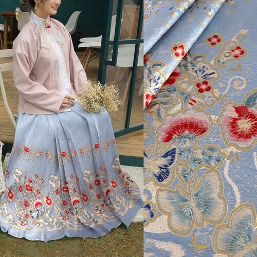 【SY001春归不语】中式汉服马面裙面料明制国风织金襦裙提花布料