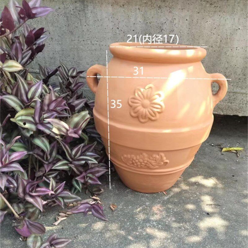 双耳庭院大号陶罐景观土陶粗陶红花盆