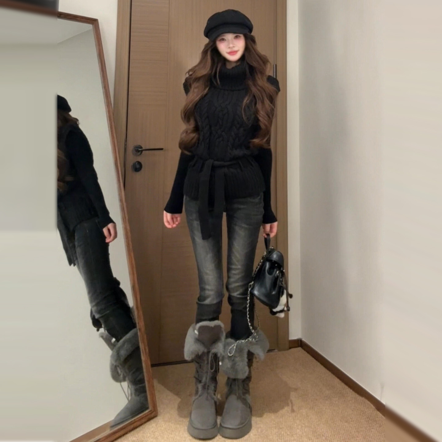 黑色高领麻花毛衣女秋冬季2026新款高级感显瘦叠穿背心马甲厚上衣