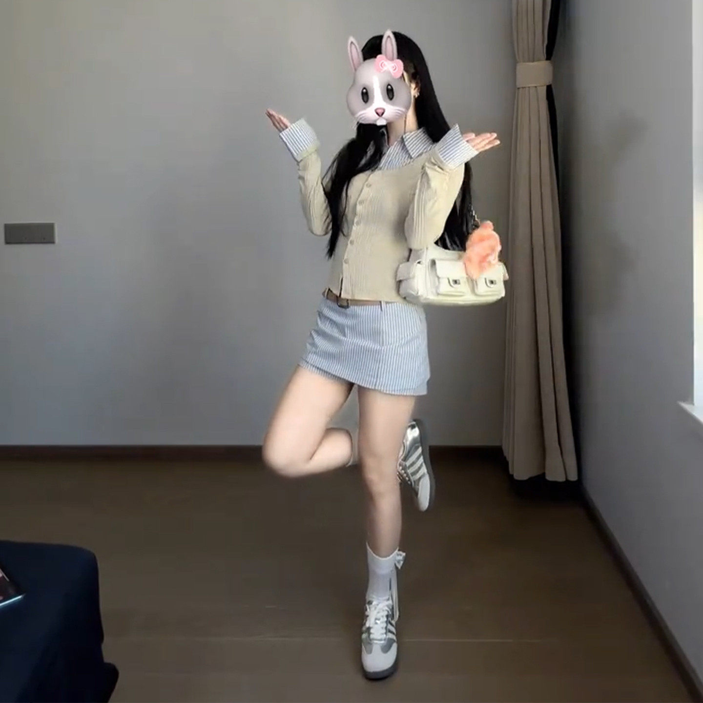 学院风假两件条纹连衣裙子女2026年新款韩系早春穿搭一整套装短裙