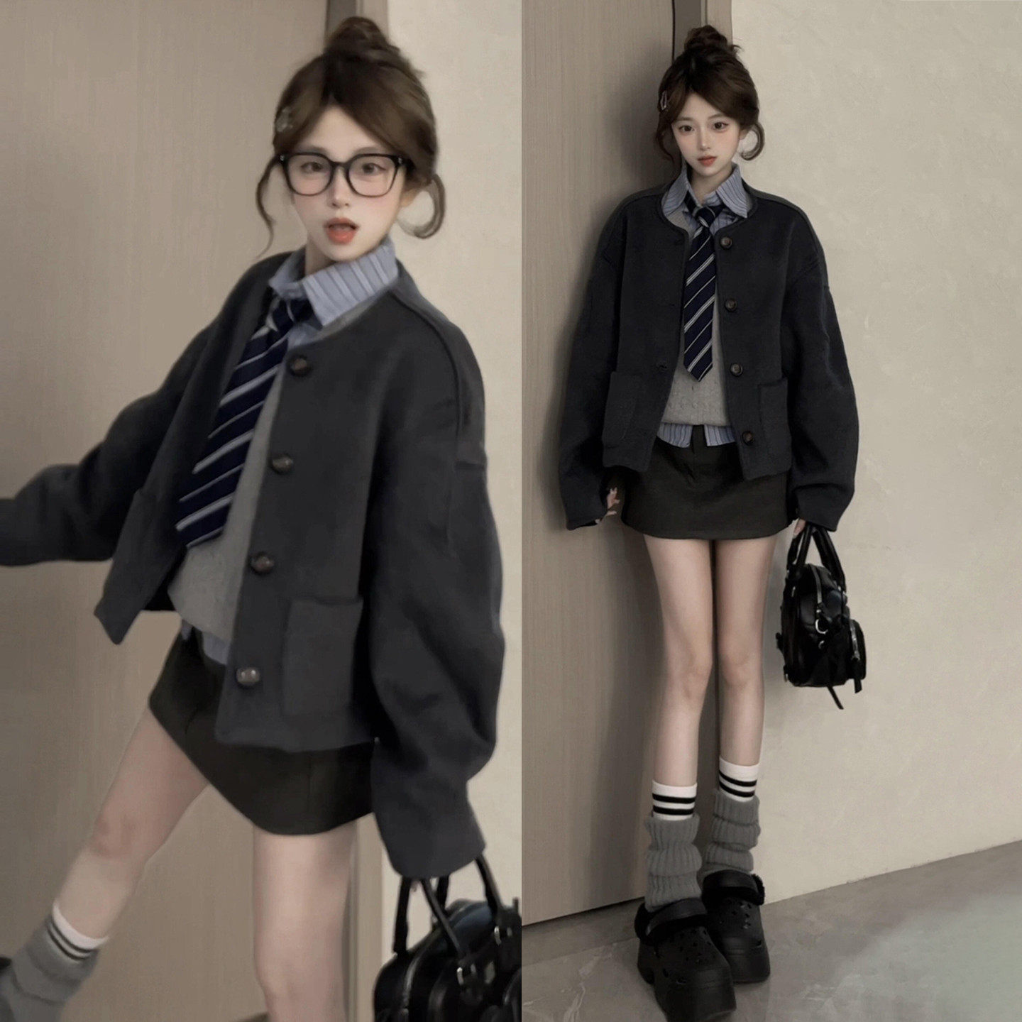 学院风套装连衣裙子女早秋季2026新款韩系气质减龄穿搭一整套短裙