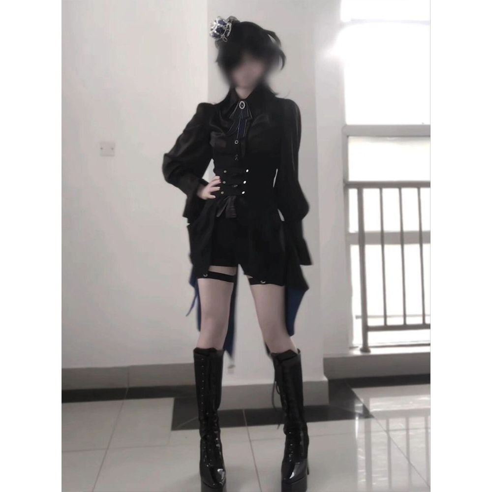 月石暗影 夏季新款哥特暗黑系亚文化设计感衬衫腰封短裤三件套装