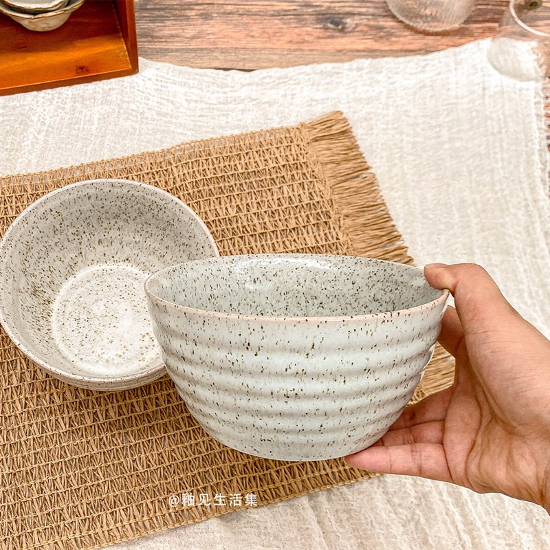 釉见生活集沙拉碗复古面碗芝麻釉泼墨螺纹饭碗陶瓷菜碗水果甜品碗