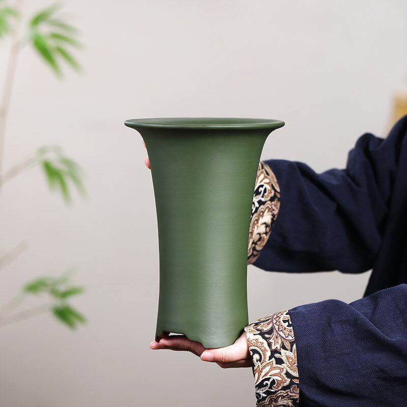 清香阁宜兴紫砂兰花盆手工绿泥粉浆素雅美人腰桌面中式春兰寒兰盆