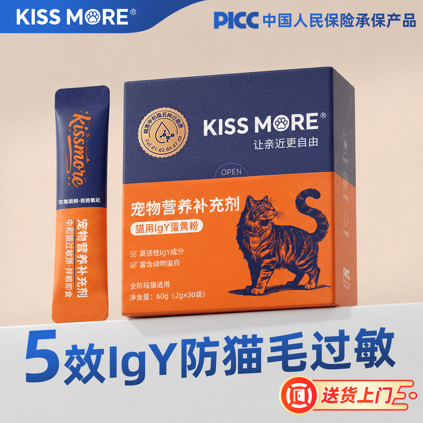 【新品上市优惠】KISSMORE缓解猫毛过敏 IgY5效蛋粉