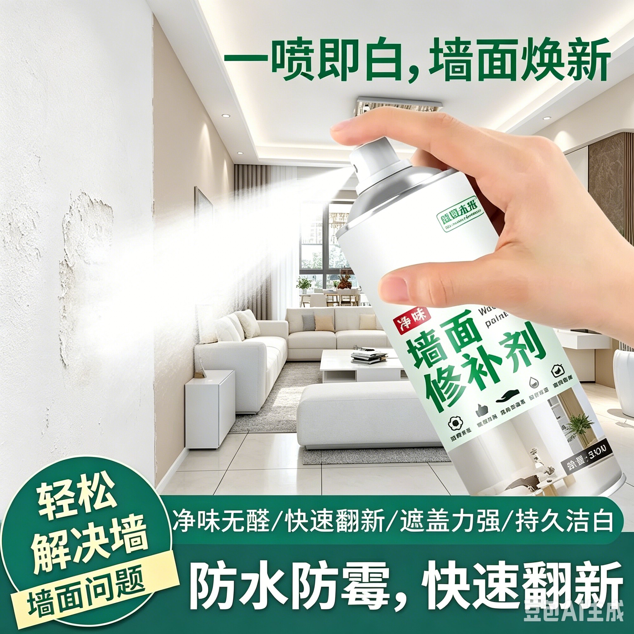 墙面自喷漆墙面翻新一喷即白防霉防腐发黄发霉脏污墙面修补xy