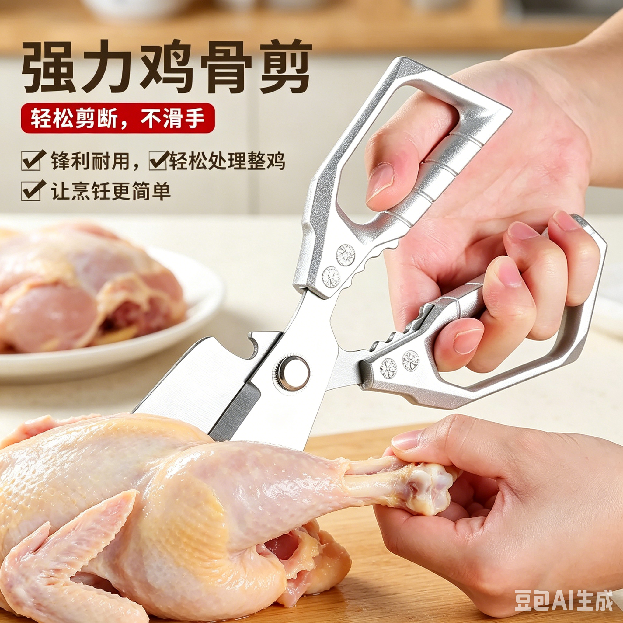 新款厨房家用剪刀多功能剪鸡骨头杀鱼专用不锈钢强力刃大头剪MD7