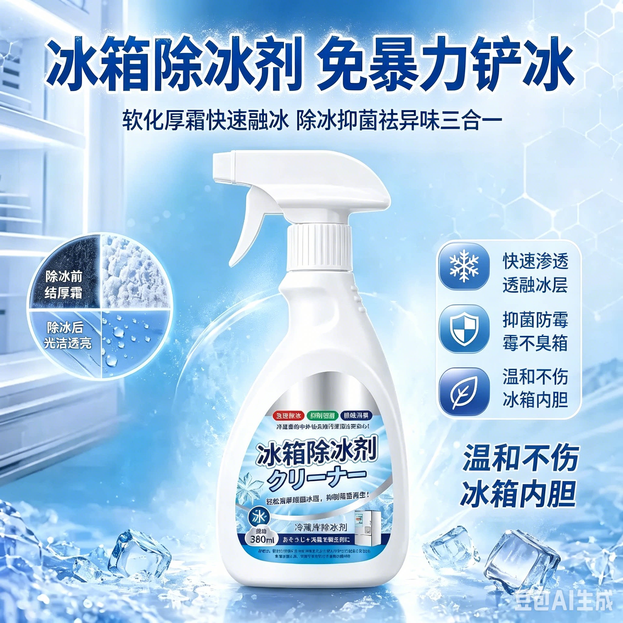 新升级融冰除霜家用冷冻剂防除冰清洁冰箱冰柜融雪结冰化冰xy5