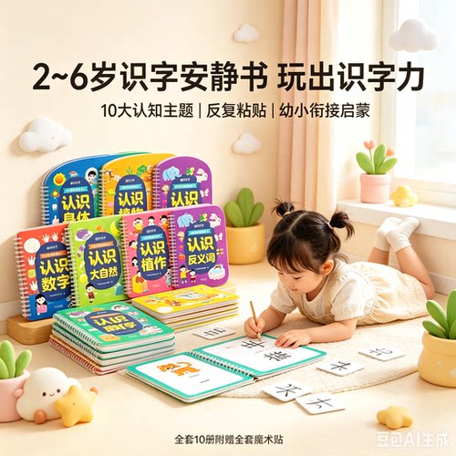【八大认知主题】识字早教安静书幼儿启蒙游戏书认字魔术贴xy2