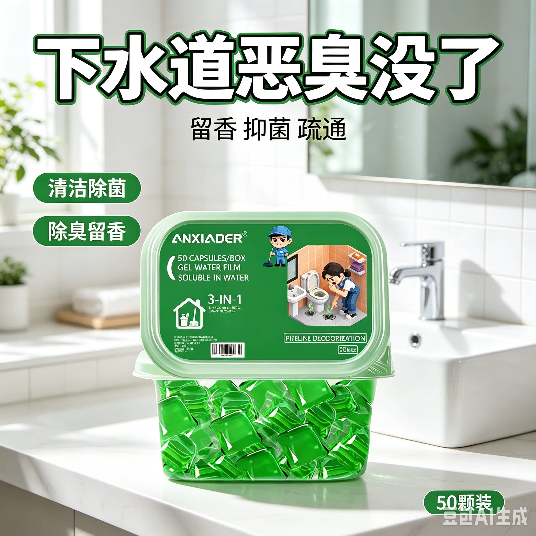 【异味清洁】地漏下水道防返臭卫生间厕所厨房除臭味清新凝珠HQ7