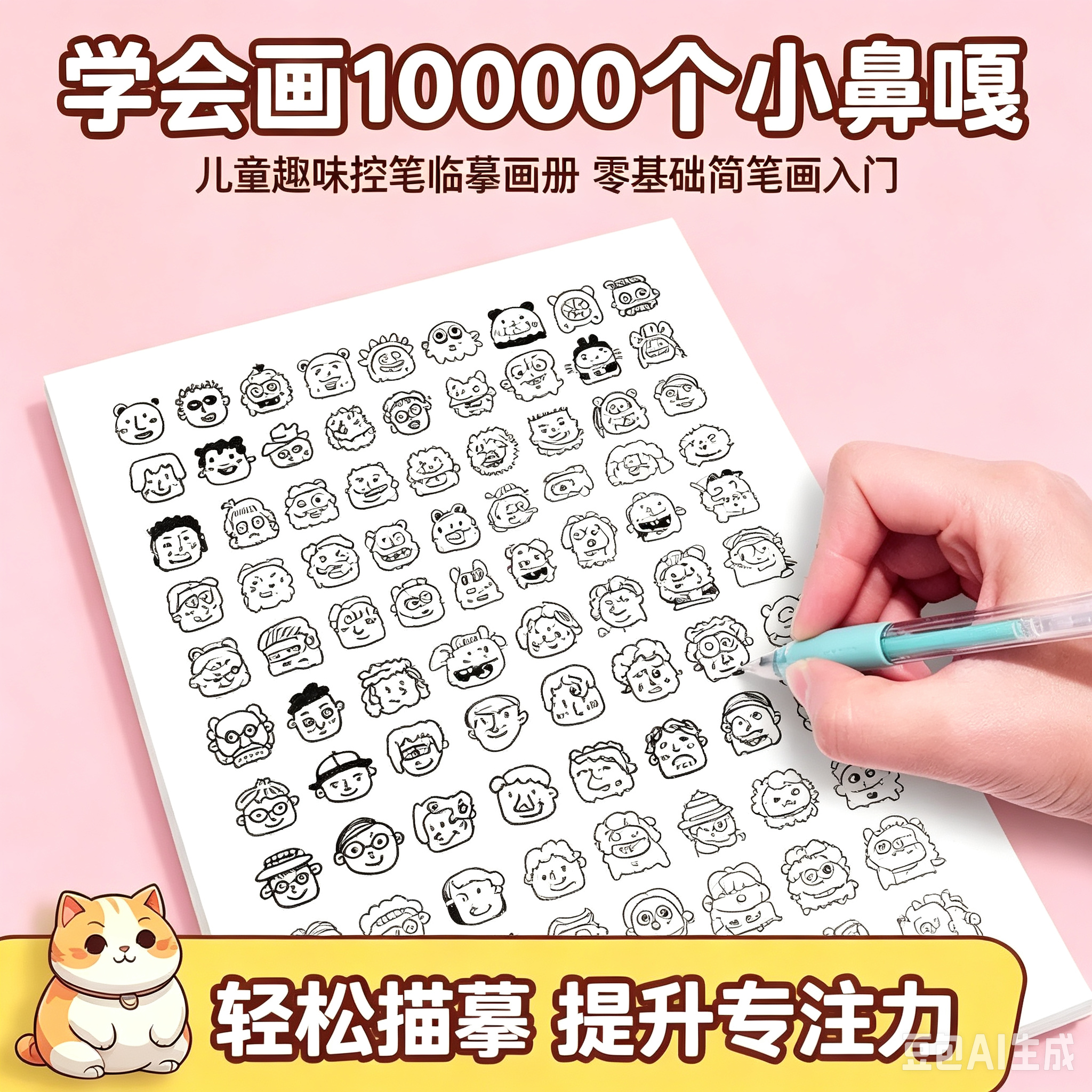学会画10000个小鼻嘎摸鱼线条画线稿临摹绘画本简笔画解压JT