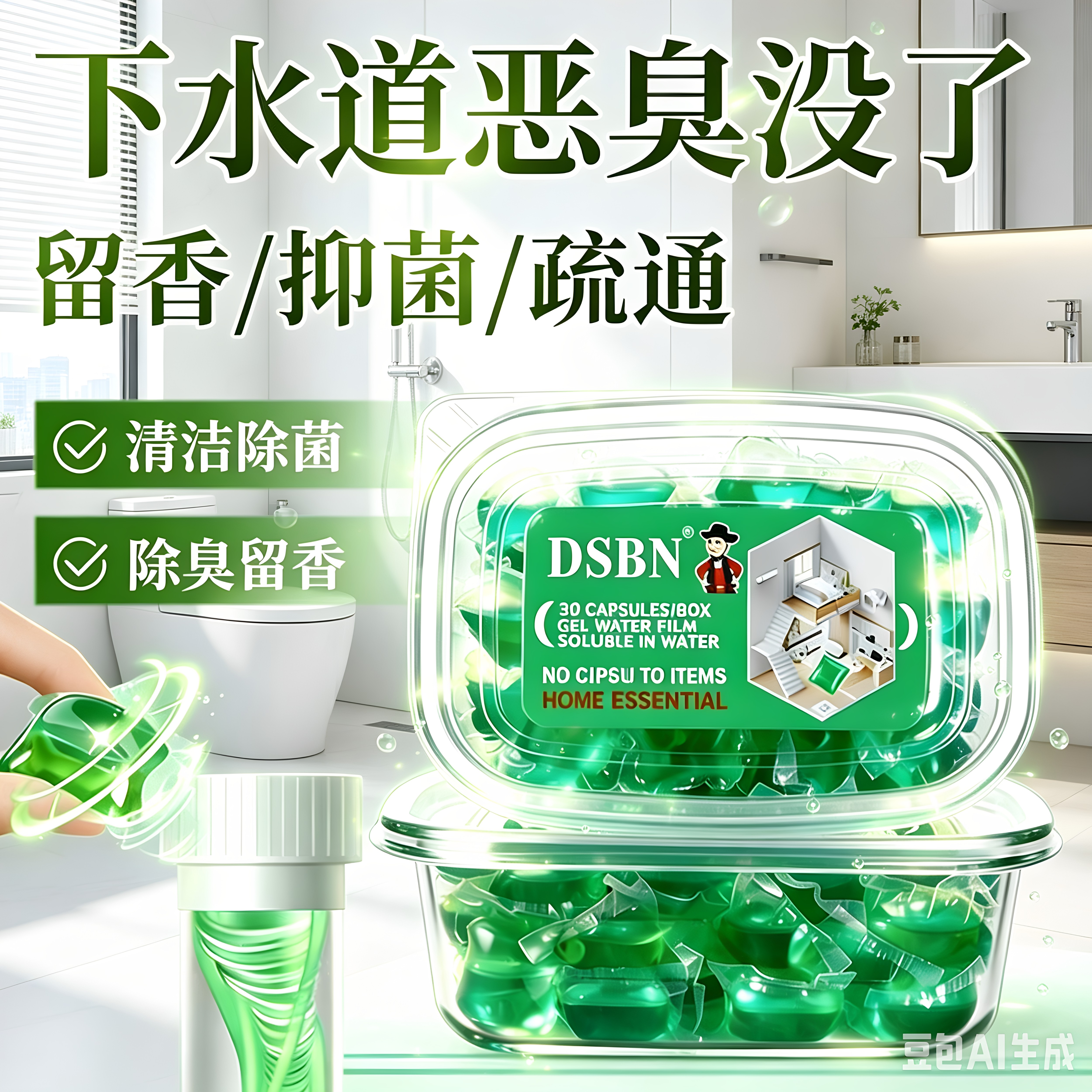 【新升级】下水道除臭凝珠防返臭神器厕地漏管道除臭去味凝珠xy3