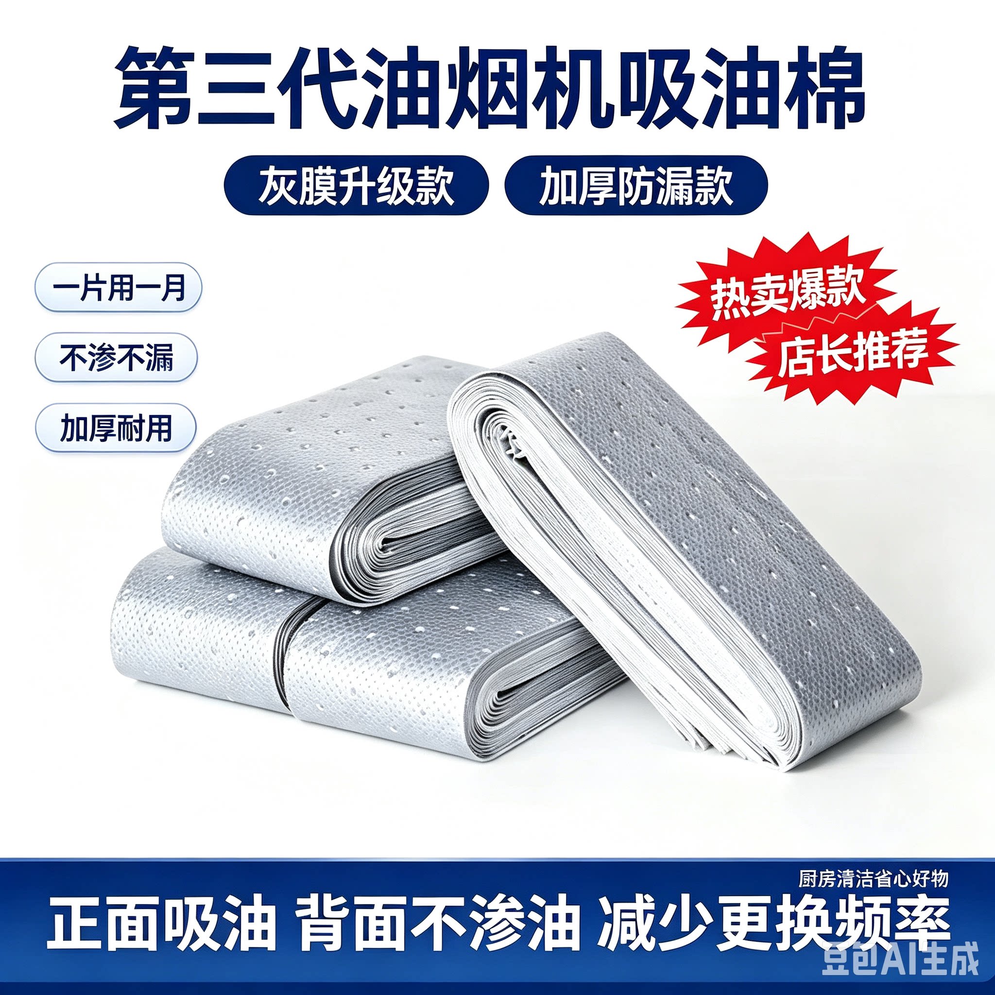 第三代加厚款灰膜油烟机吸油棉阻燃通用吸油棉一次性免洗家用JT一