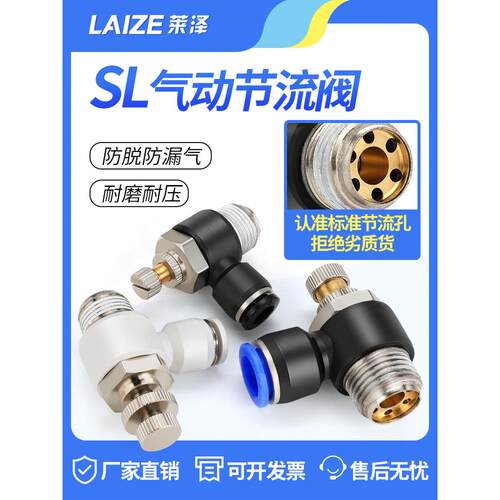 莱泽SL接头气管快速插节流阀01气动6可调02气缸调速阀SL4螺纹8-M5
