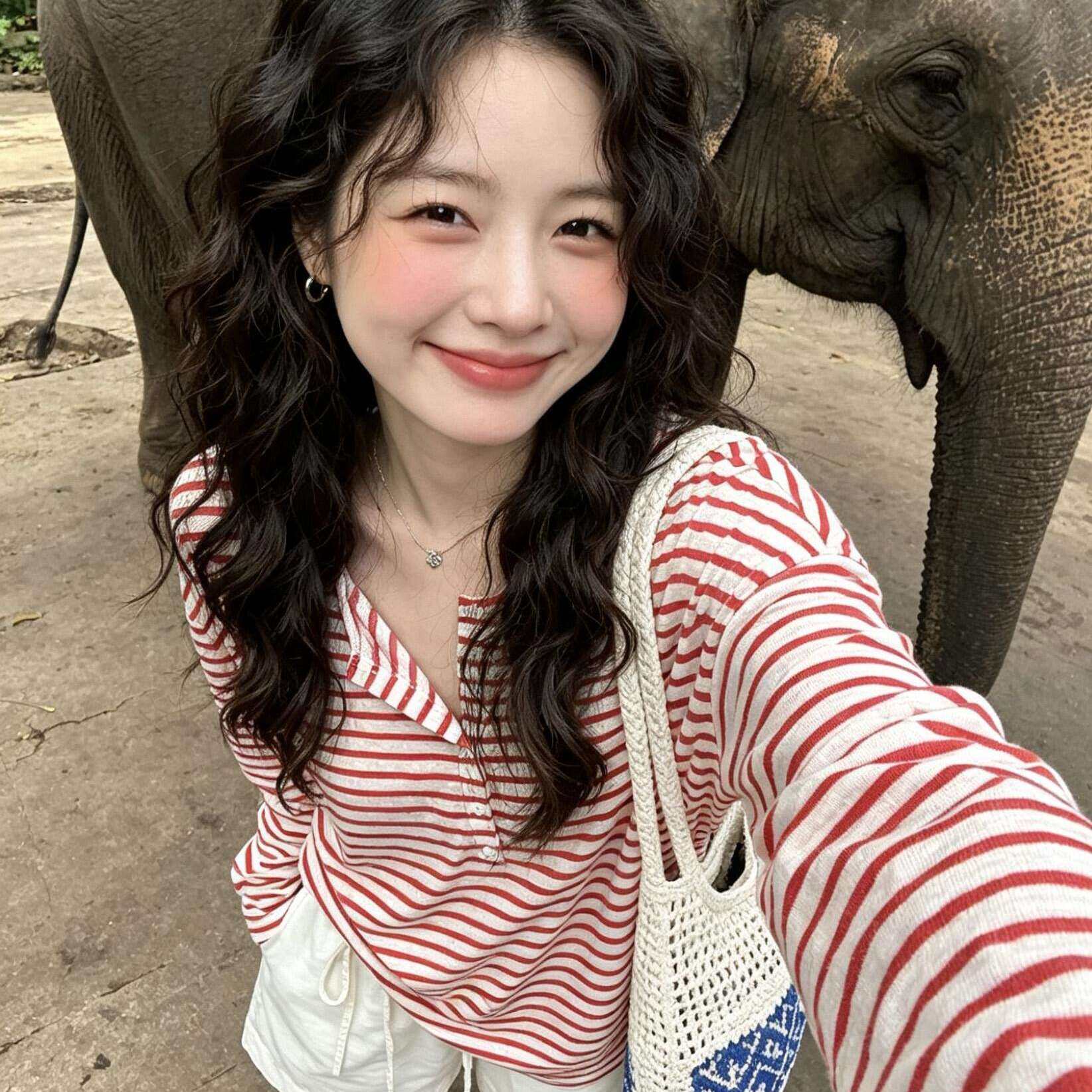 美式条纹半开领长袖T恤女