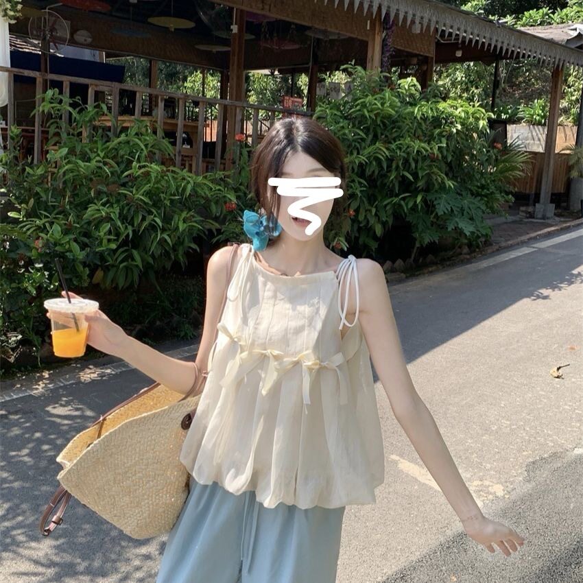 甜美立体蝴蝶结吊带背心