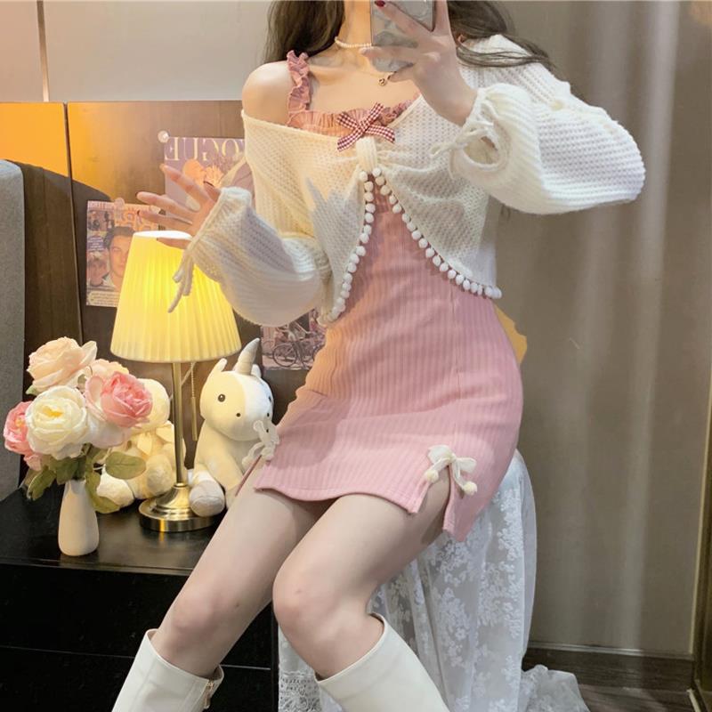开叉吊带连衣裙女春秋202