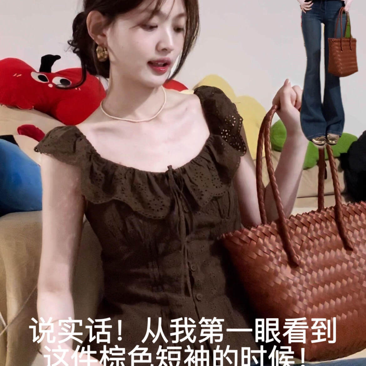 美式复古荷叶边衬衫系带T