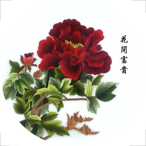 苏绣diy初学套件 针迹红牡丹花 手工刺绣自学装饰画 非成品
