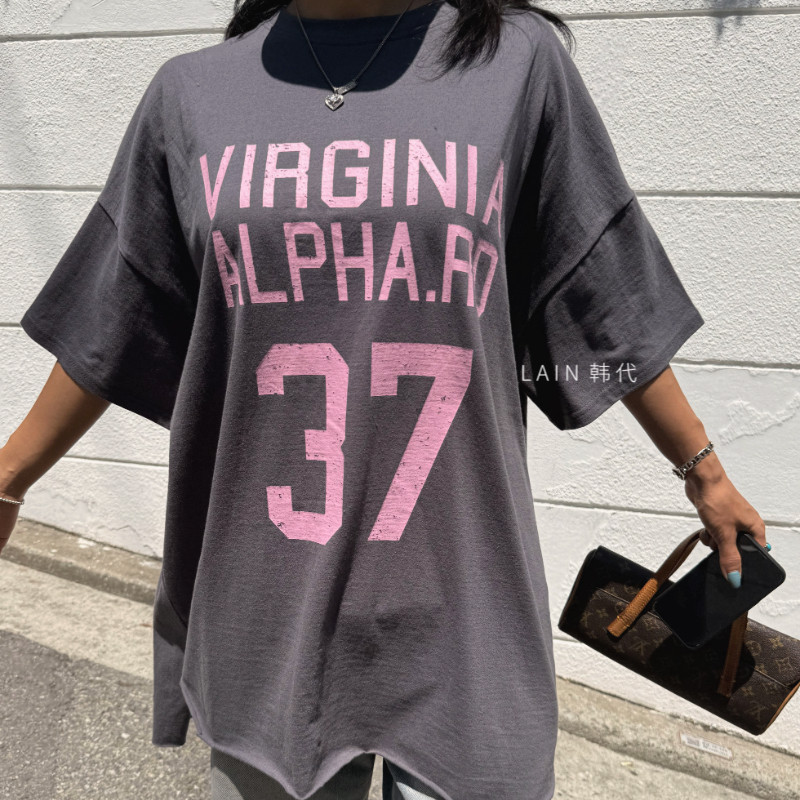 包邮韩国东大门韩代字母数字印花短袖T恤女夏季oversize宽松上衣