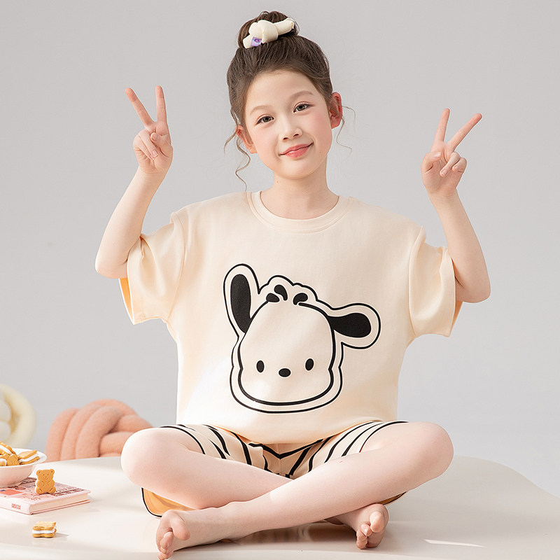 儿童睡衣女孩夏季纯棉薄款短袖女童套装夏款小女孩洋气宝宝家居服
