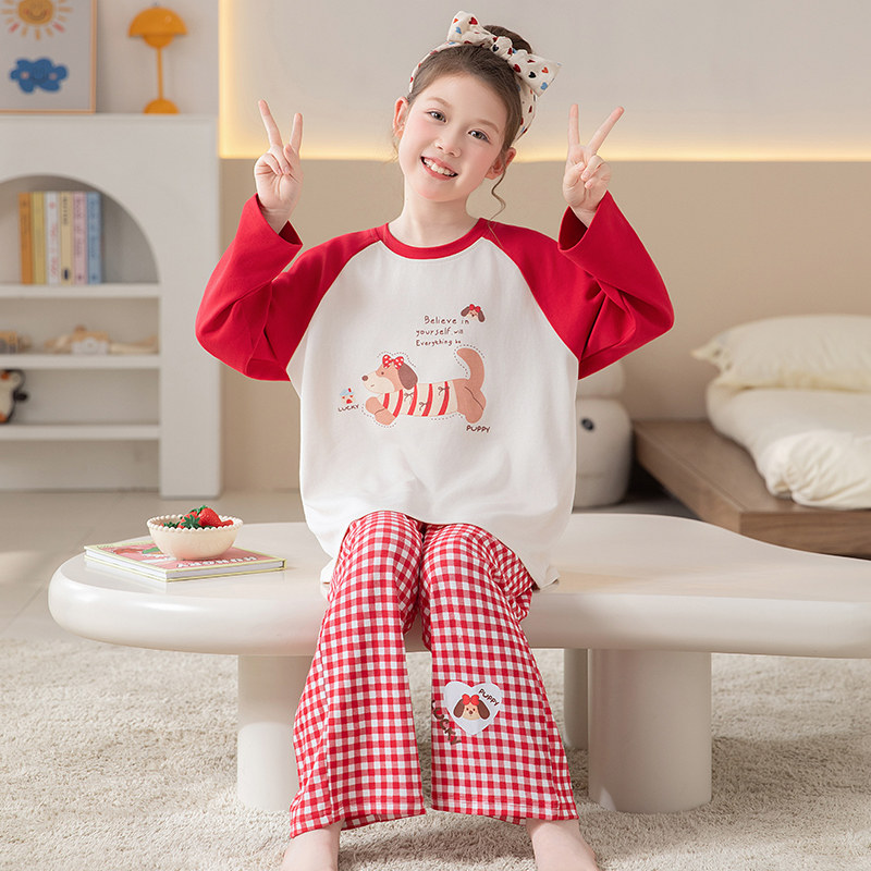 儿童睡衣女童春秋季2025新款纯棉大童套装女孩长袖宝宝秋款家居服