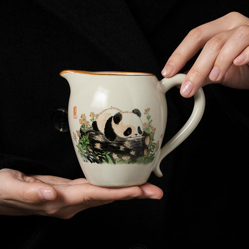 陶瓷汝窑熊猫美人公道杯茶具分茶器家用大容量高档茶海公杯定制