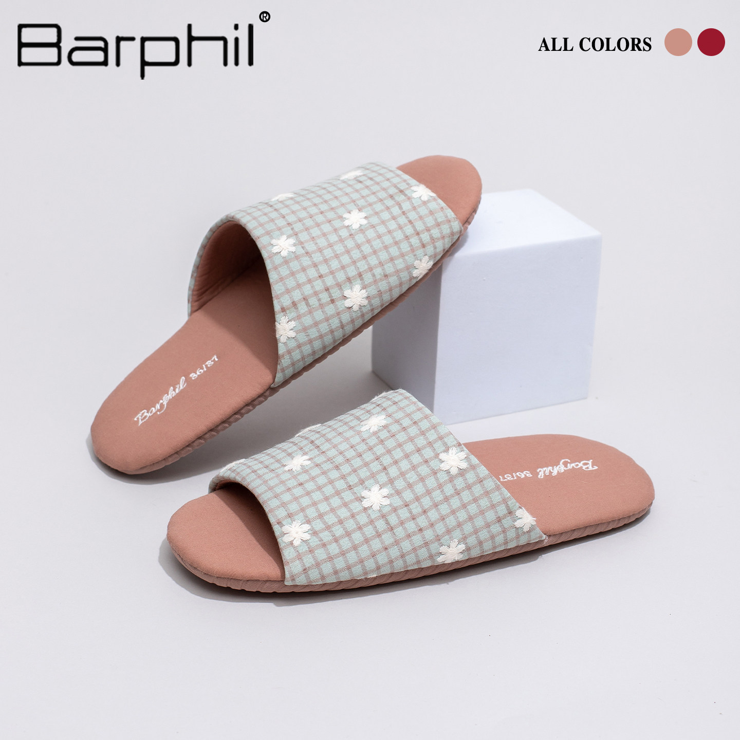 Barphil拖鞋女款2026春夏新款室内家居防滑静音软底花朵刺绣舒适