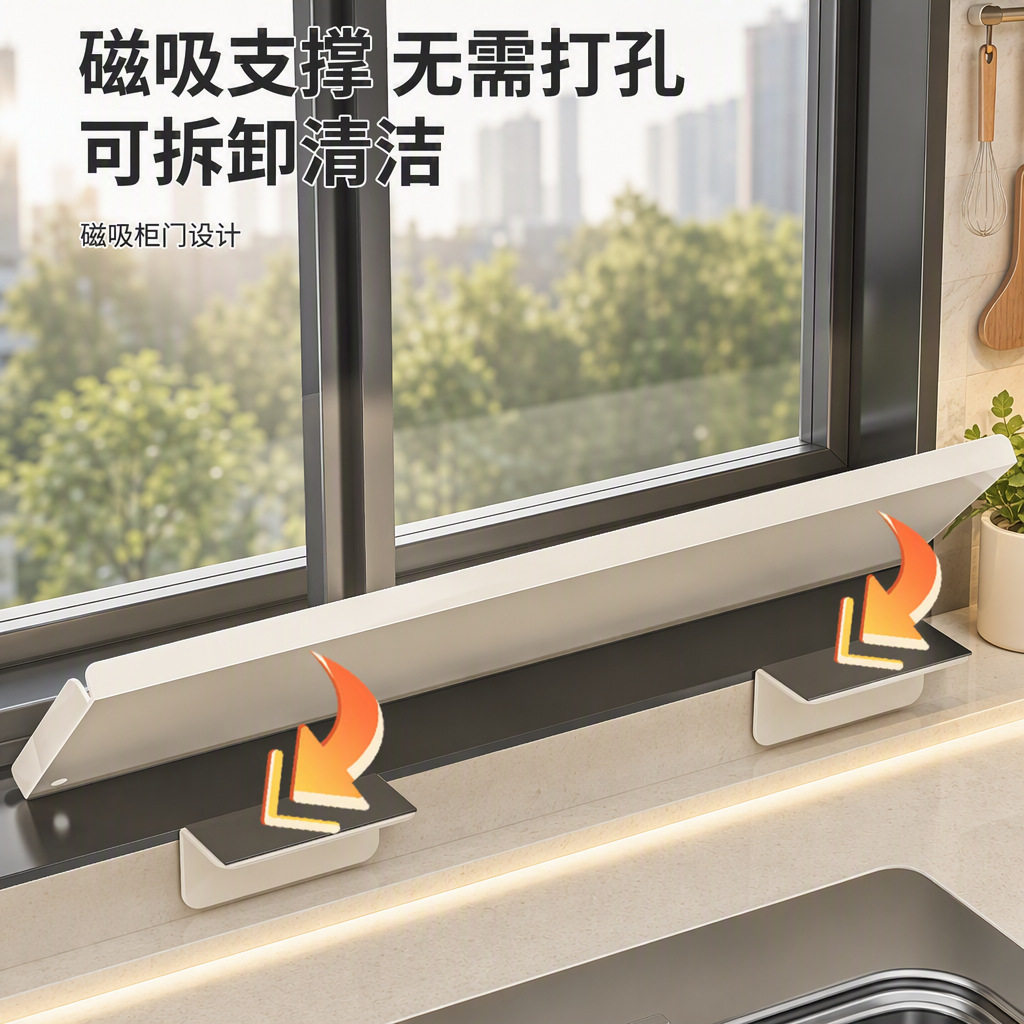 磁吸窗台置物架免打孔厨房收纳架现代简约吸壁式多用途储物架