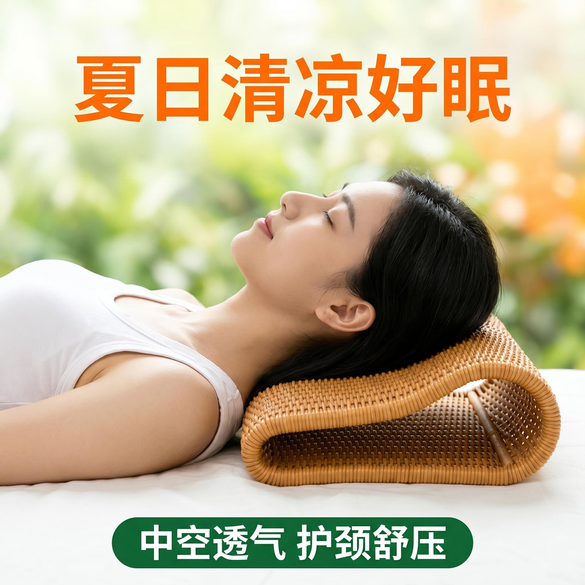 凉枕夏季镂空枕头凉席透气夏天成人男士专用硬竹护颈椎睡眠冰丝套