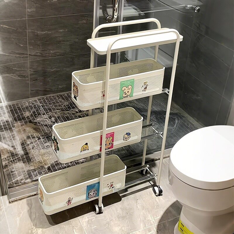 卫生间窄缝收纳柜厨房多功能夹缝置物架浴室多层加厚可移动小推车