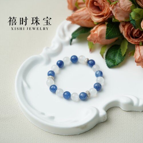 天然蓝晶石月光石深海月光清冷贵气感高级水钻隔片通勤水晶首饰