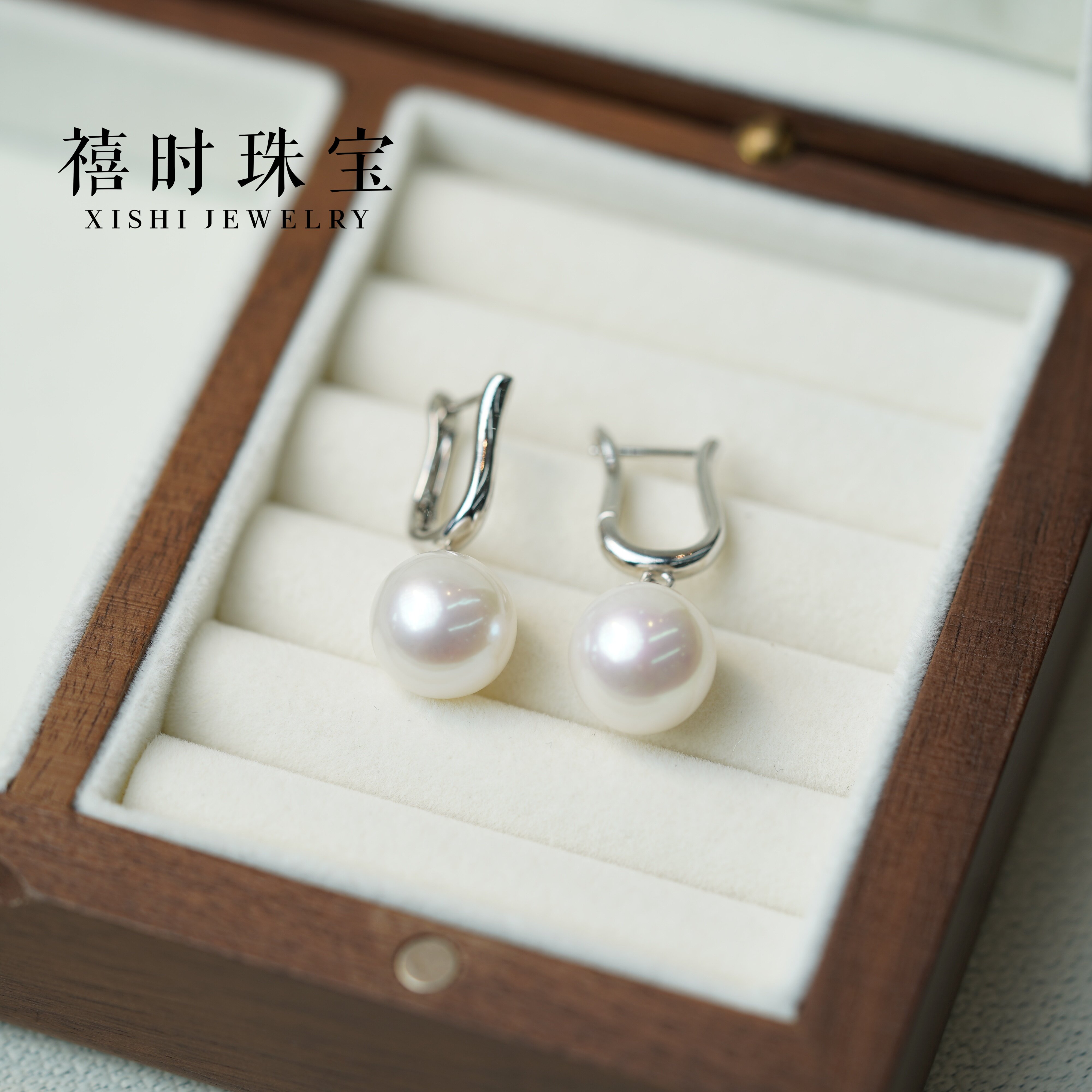 禧时珠宝通体925银11M爱迪生珍珠耳环温柔风气质百搭精致小巧耳坠
