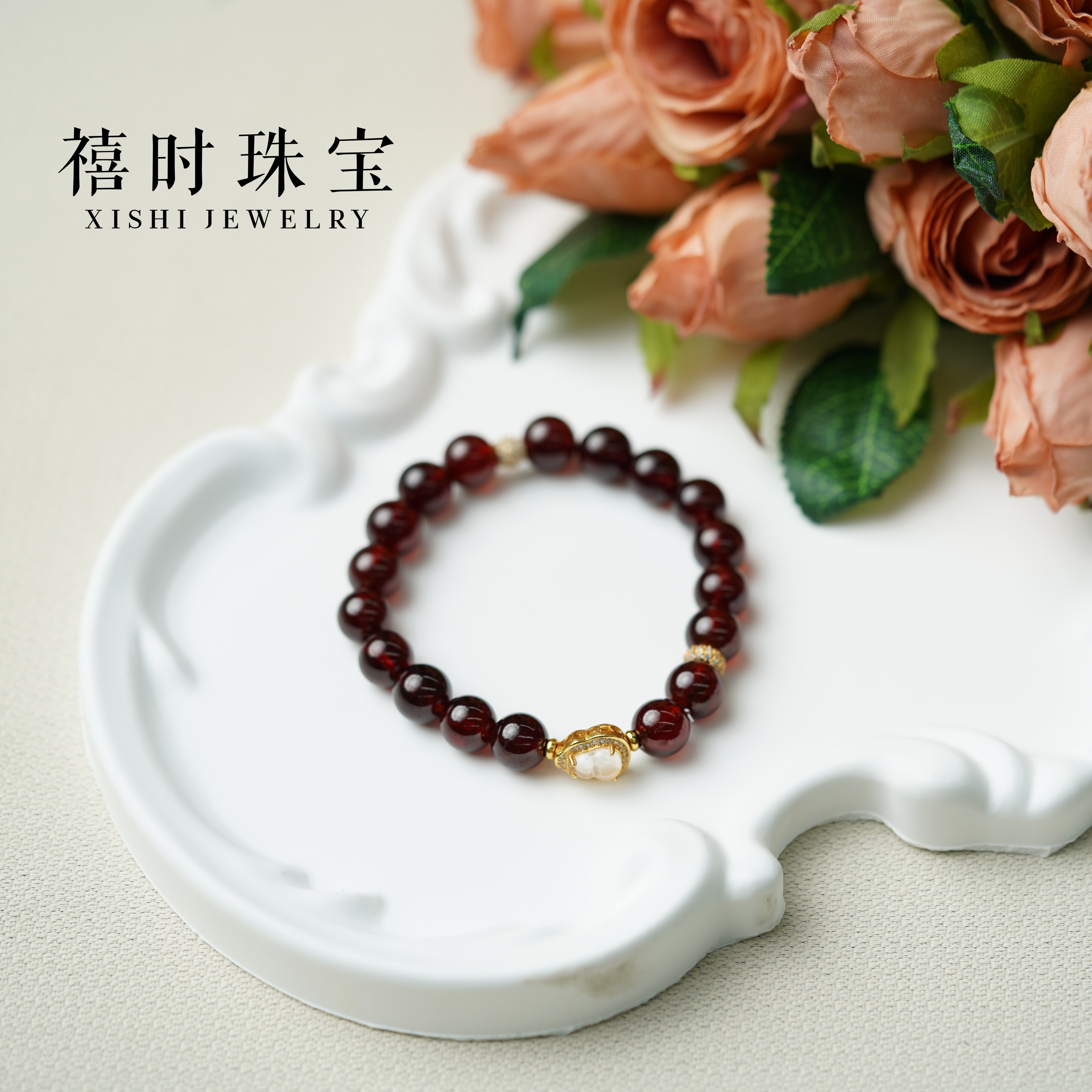 天然石榴石水晶葫芦手链原创设计旺运保平安送妈妈礼物首选