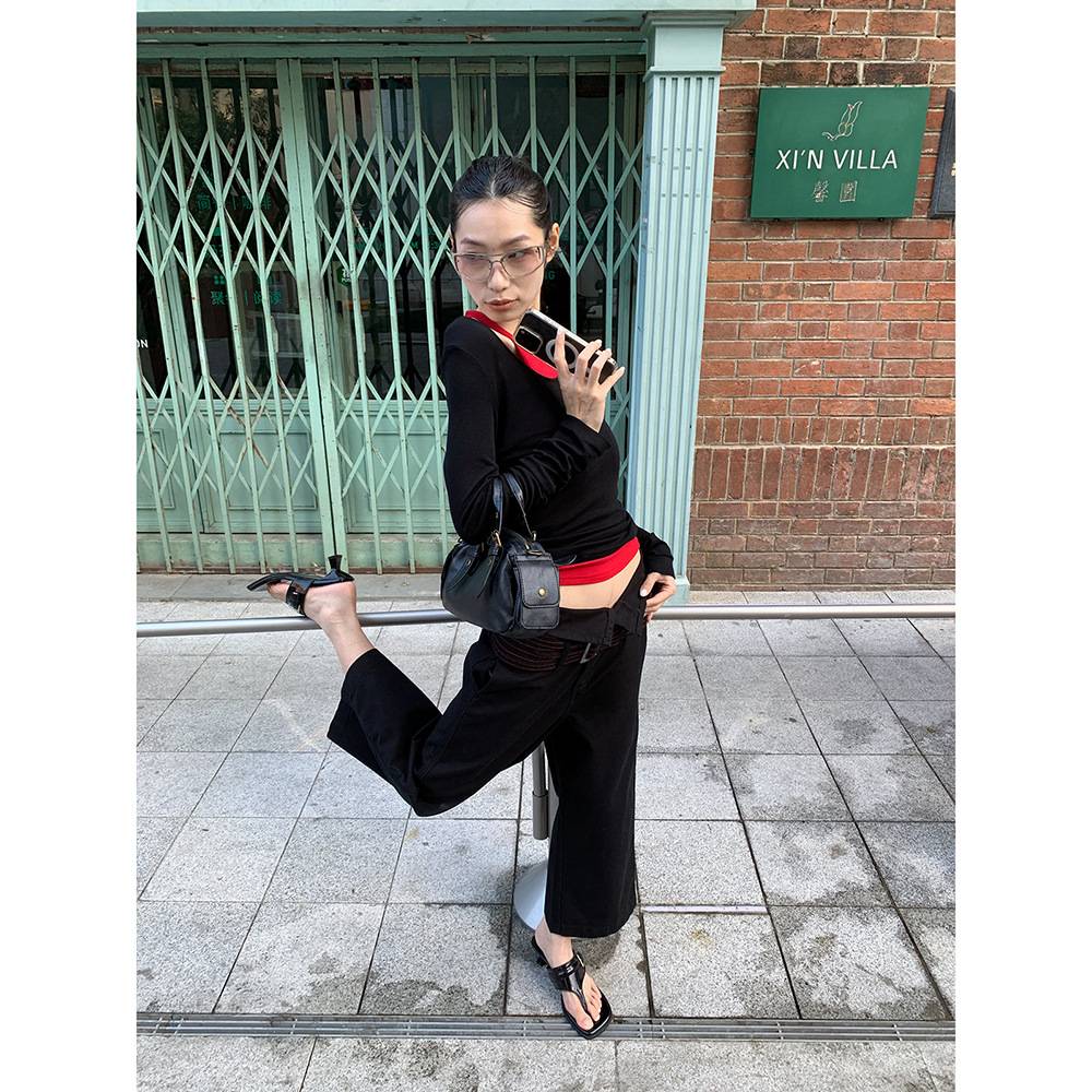 [9hour]设计感个性翻腰牛仔裤女 2026春季腰带九分直筒裤女hc1440