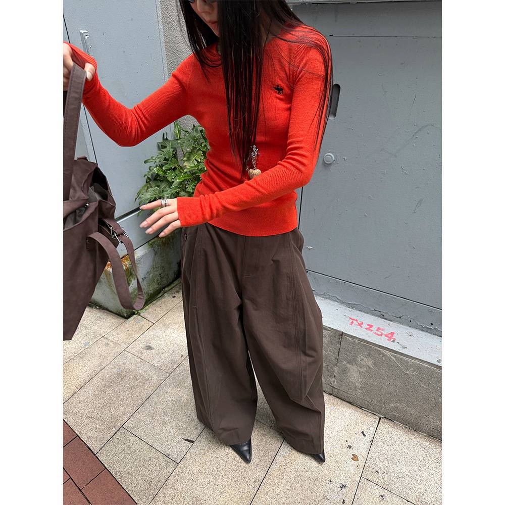 [9hour]个性褶皱阔腿休闲裤女 2026秋冬美拉德宽松长裤女zd8170