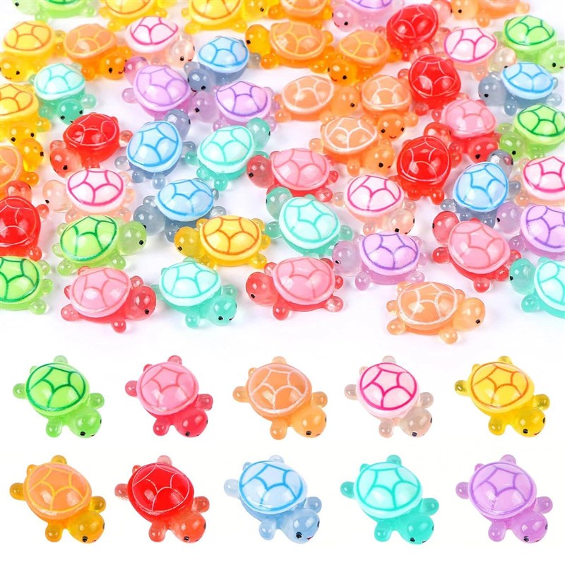 50/100 Pcs Cute Mini Luminous Turtle Ornaments Glowing in Th