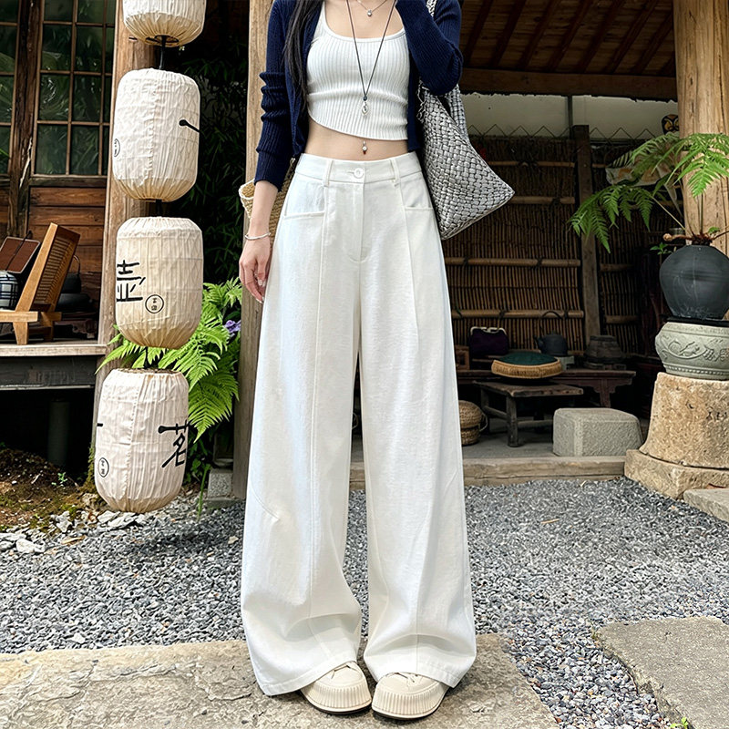 白色天丝棉显瘦阔腿休闲裤女