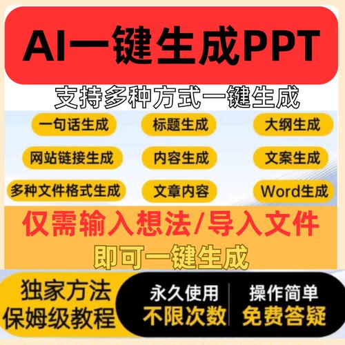AI一键生成ppt标准智能内容生成wps模板大纲文档标题Word转换PPT