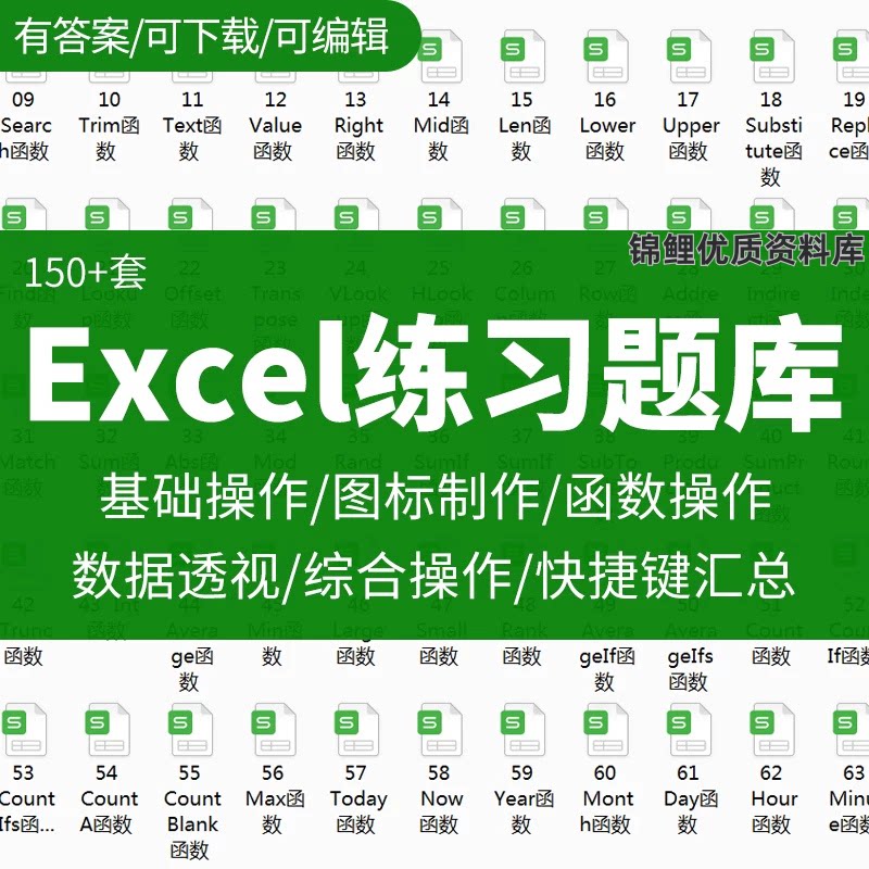 excel练习素材题库函数公式表格练习题实操基础数据透视图表制作图片