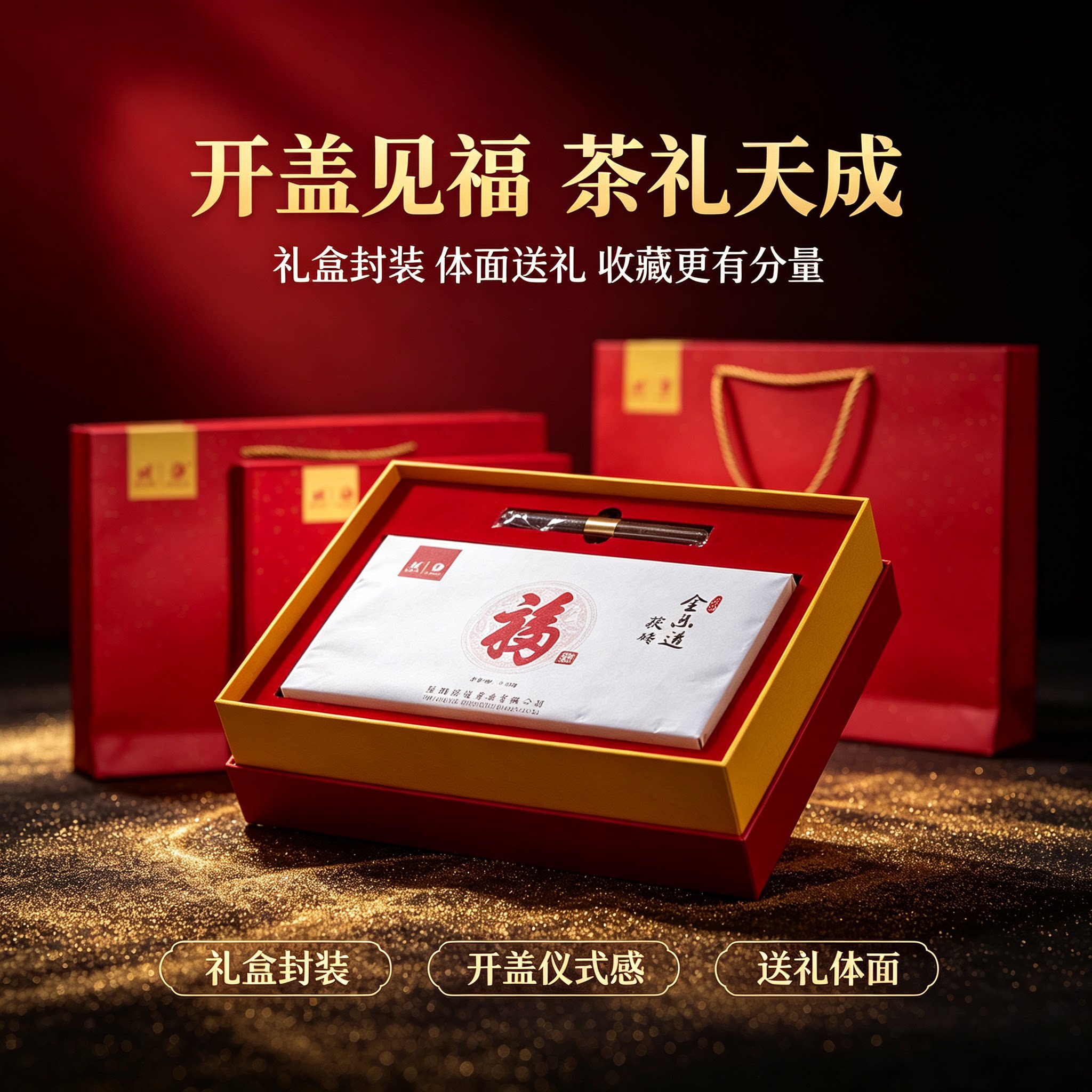 湖南安化黑茶正品金花茯砖乐道茯砖茶砖1.8kg精装礼盒送礼8年老茶