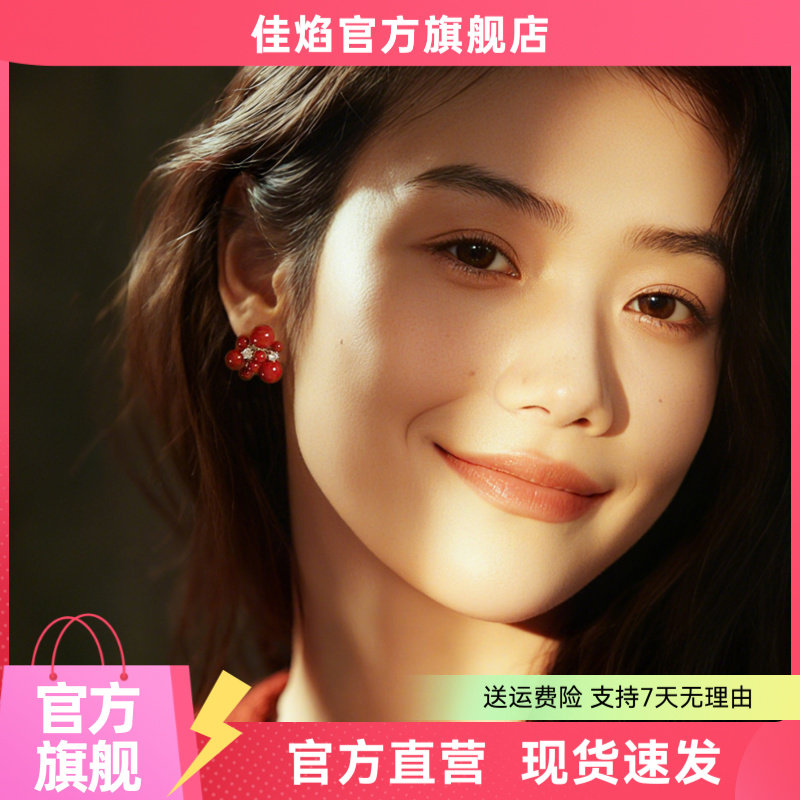 圆脸专属秋冬红色银耳钉