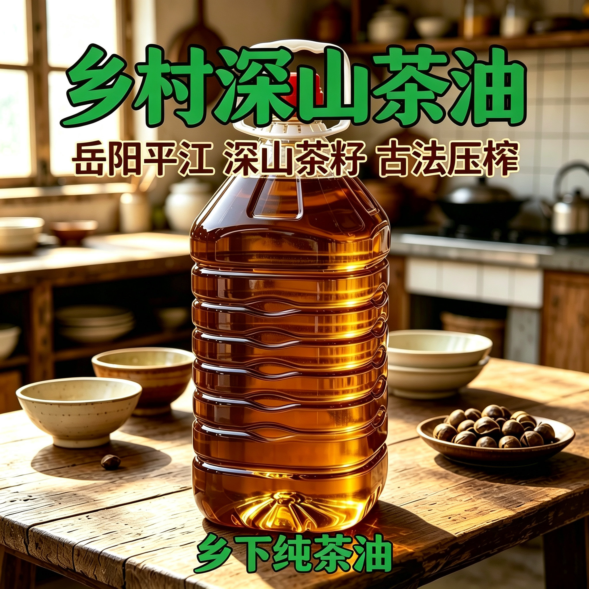 湖南岳阳深山茶果物理压榨山茶油农家鲜果现榨土茶油乡下茶籽油