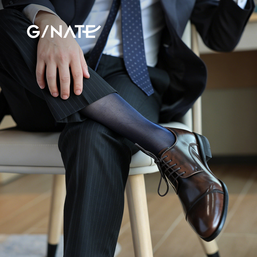 GNATE G.18K男士正装丝袜绢光素面夏季薄款膝下商务袜西裤皮鞋