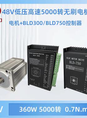 48V直流无刷电机高速5000转低压大功率360W可调速正反转马达
